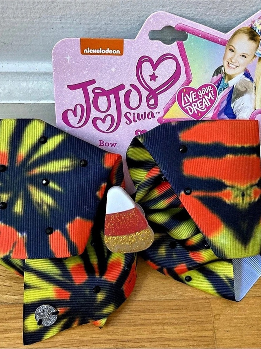 JoJo Siwa Light Up Halloween Candy Corn Hair Bow Black & Orange